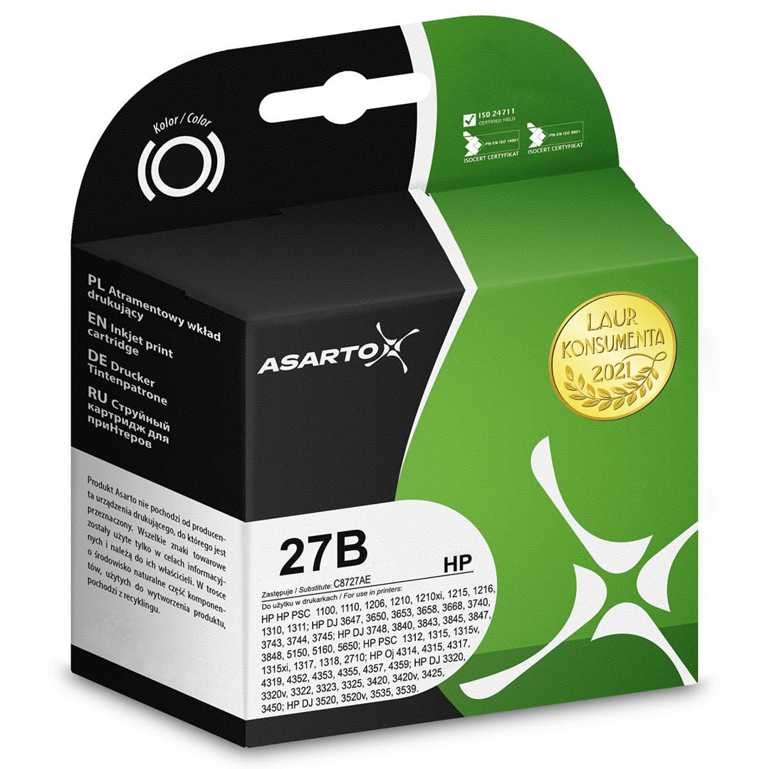 2603202669c47bebe3ca8.png Tusz Asarto do HP 27B | C8727AE | 463 str. | black - obrazek 1