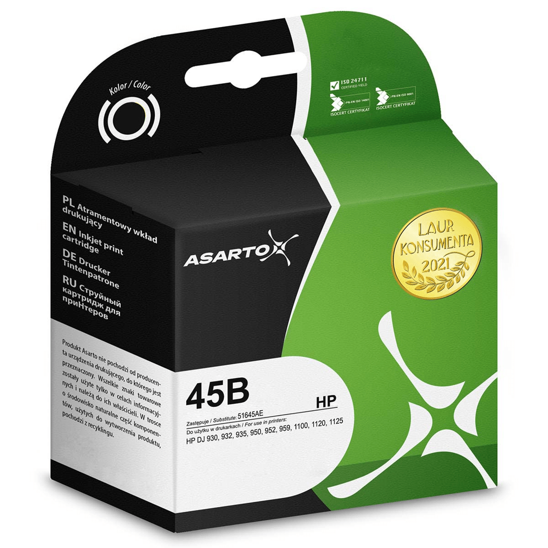 2603202669c47c92c7f0c.png Tusz Asarto do HP 45B | 51645AE | 930 str. | black - obrazek 1
