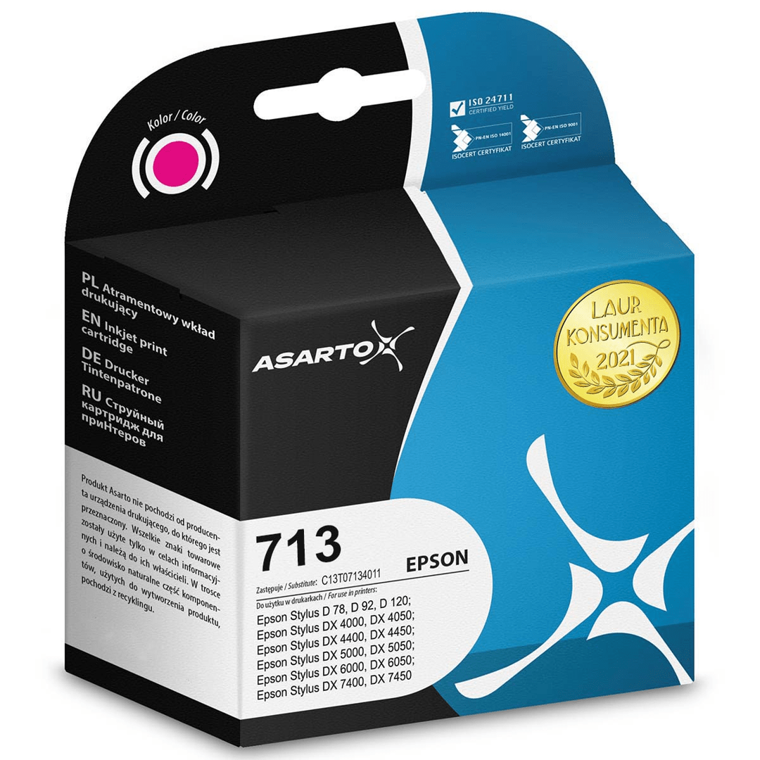 2603202669c47f71dcc23.png Tusz Asarto do Epson 713 | C13T07134012 | 290 str. | magenta - obrazek 1