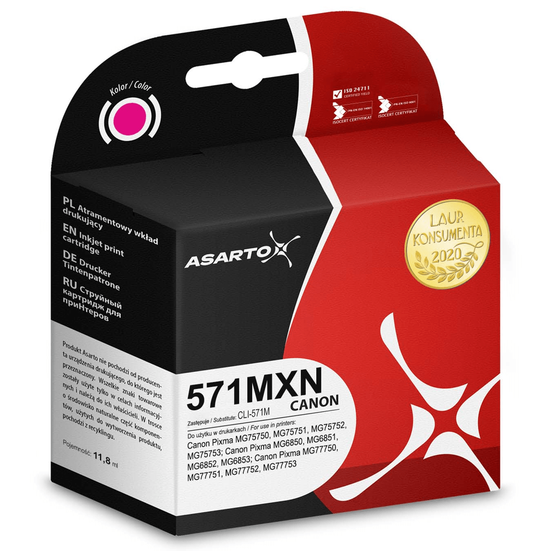 2603202669c49b321c721.png Tusz Asarto do Canon 571MXN | 0387C001 | 650 str. | magenta - obrazek 1