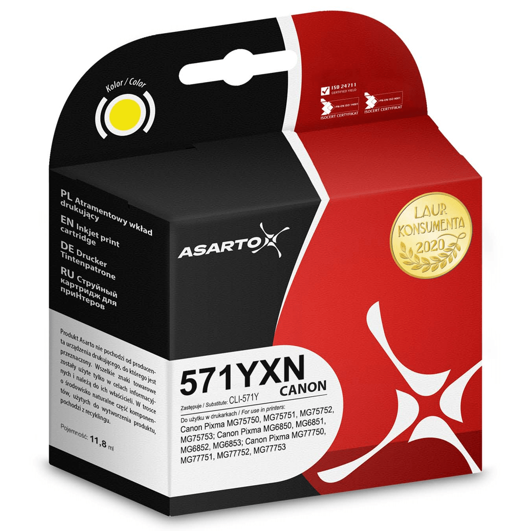 2603202669c49b3710891.png Tusz Asarto do Canon 571YXN | 0388C001 | 680 str. | yellow - obrazek 1