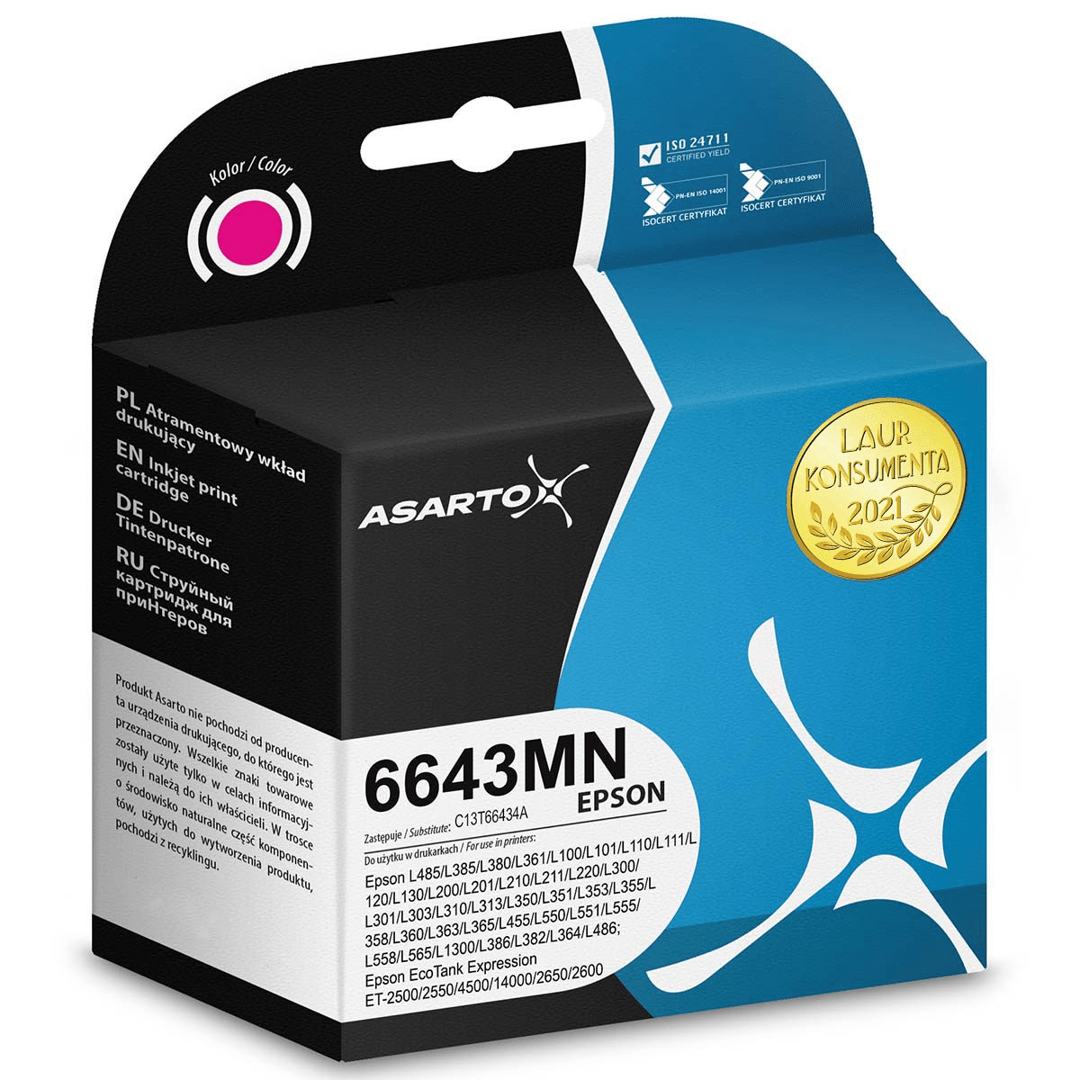 2603202669c49c54dd9e4.png Tusz Asarto do Epson 6643MN | C13T66434A | 6500 str. | magenta - obrazek 1