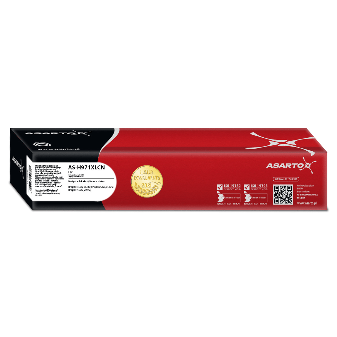 2603202669c4a27dca9c3.png Tusz Asarto do HP 971XLCN | CN626AE | 6600 str. | cyan - obrazek 1