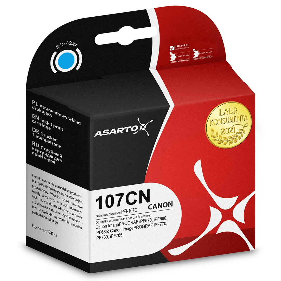 2603202669c4c3989a71c.png Tusz Asarto do Canon 107CN | 6706B001 | 130 ml | cyan - obrazek 1