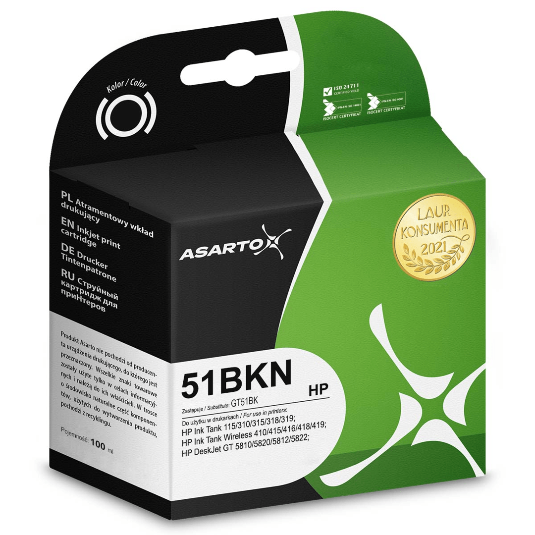 2603202669c4e539ab0b0.png Tusz Asarto do HP 51BKN | X4E40AE | 100 ml | 5000 str. | black - obrazek 1