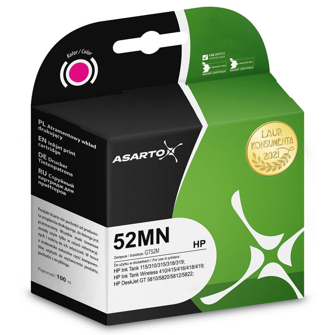 2603202669c4e53f0427f.png Tusz Asarto do HP 52MN | M0H55AE | 100 ml | magenta - obrazek 1
