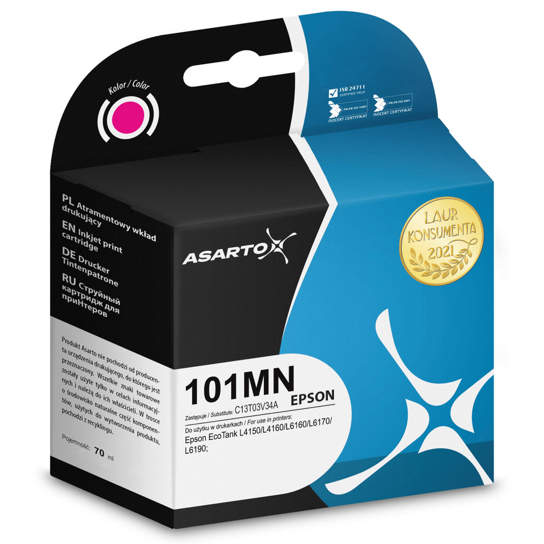 2603202669c4e8c5eb26e.png Tusz Asarto do Epson 101MN | C13T03V34A | 70 ml | magenta - obrazek 1