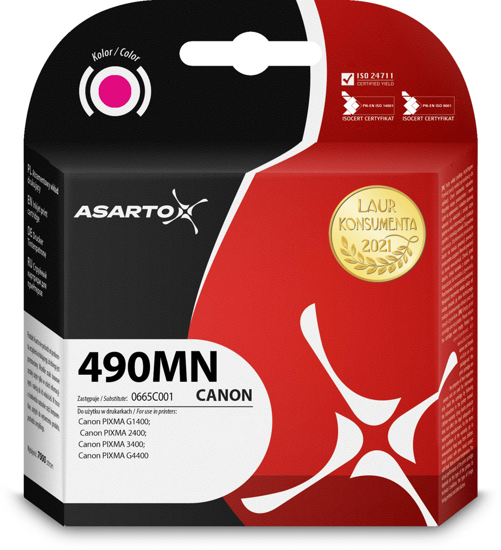 2603202669c4f18fc3b8a.png Tusz Asarto do Canon GI-490MN | 0665C001 | 70ml | magenta - obrazek 1