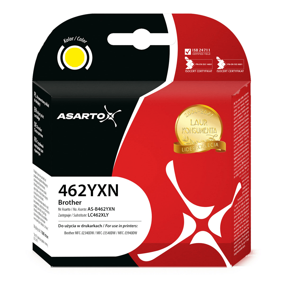 2603202669c50e258ca68.png Tusz Asarto do Brother 462YXN | LC462XLY | 1500 str. | yellow - obrazek 1