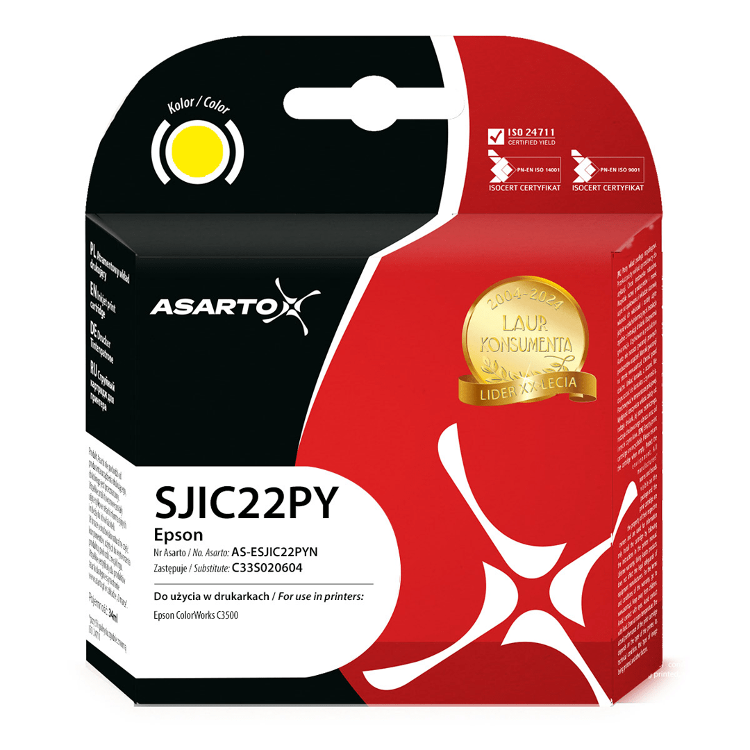 2603202669c50f77334df.png Tusz Asarto do Epson SJIC22PY | C33S020604 | 34ml | yellow - obrazek 1