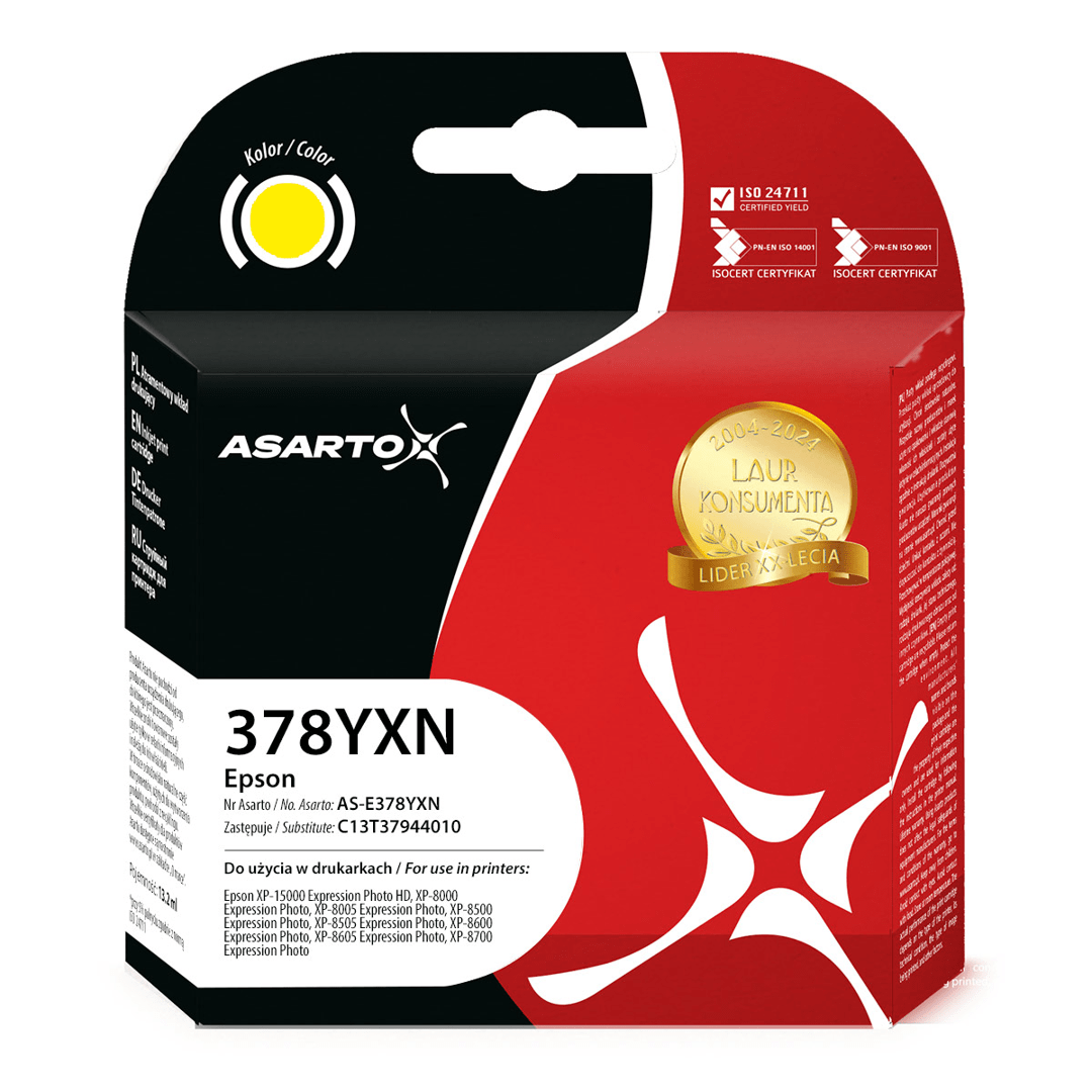 2603202669c50f868a3a4.png Tusz Asarto do Epson 378XL | C13T37944010 | 830 str. | yellow - obrazek 1
