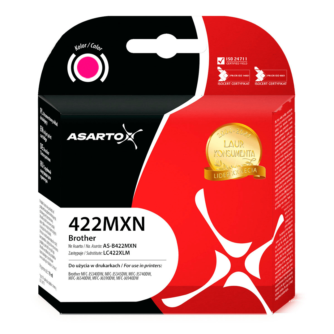 2603202669c510b10c1e8.png Tusz Asarto do Brother 422MXN | LC422XLM | 1500 str. | 19ml | magenta - obrazek 1