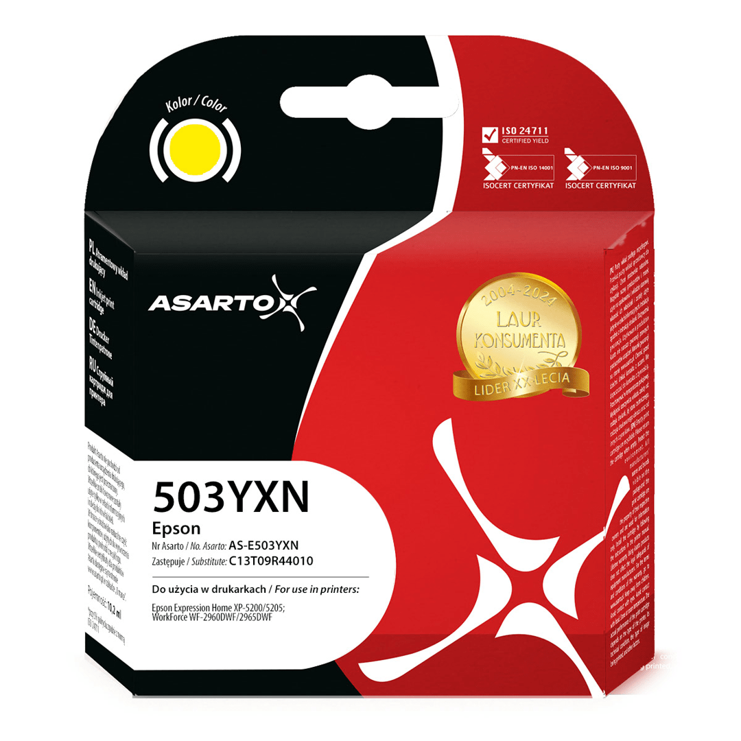 2603202669c510cd0a68e.png Tusz Asarto do Epson 503YXN | C13T09R44010 | 470 str. | 10,2ml | yellow - obrazek 1