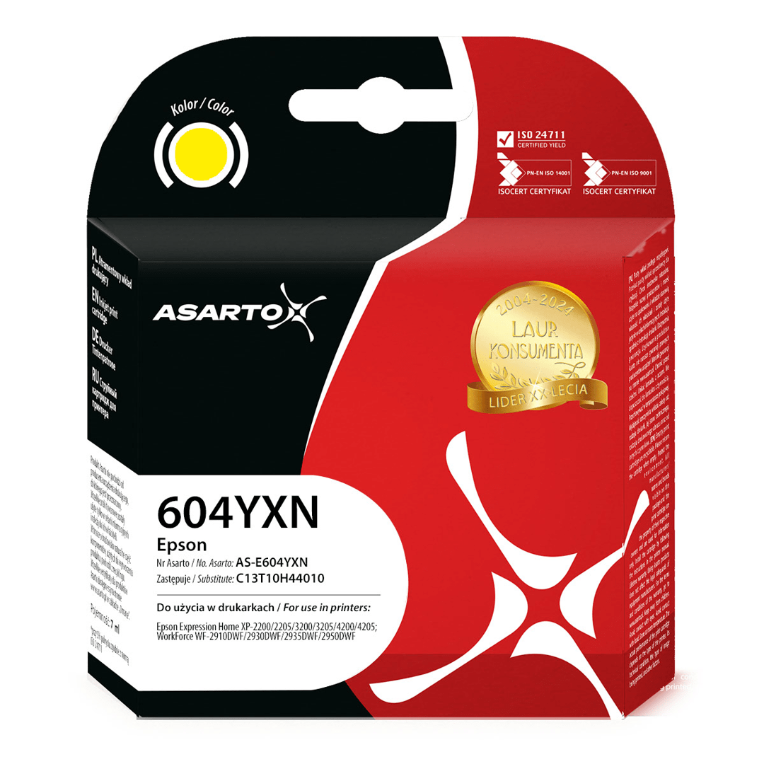 2603202669c510dfe3f4a.png Tusz Asarto do Epson 604YXN | C13T10H44010 | 400 str. | 7ml | yellow - obrazek 1