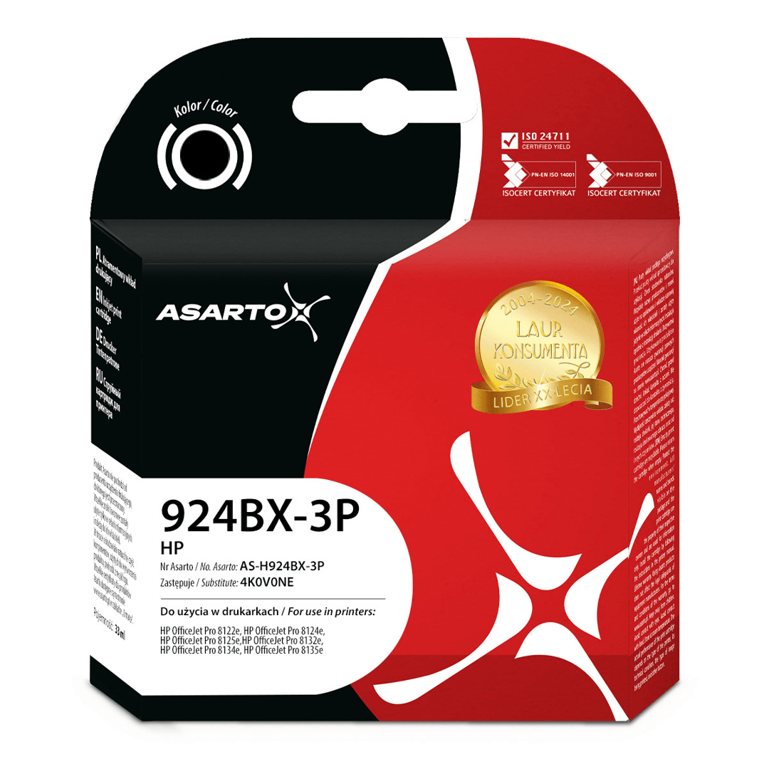 2603202669c5126235c1e.png Tusz Asarto do HP 924e 3-PACK | 4K0V0NE | 924BX-3P| 3*1000 str. | black - obrazek 1