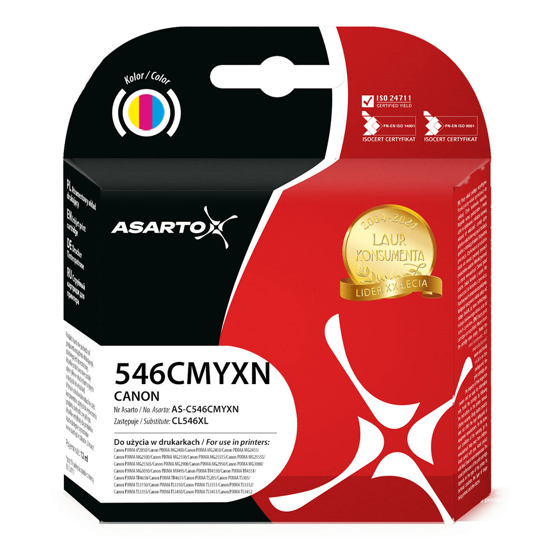 2603202669c5162027093.png Tusz Asarto do Canon 546CMYXN | 8288B001 | CL546XL | 340 str. | color - obrazek 1